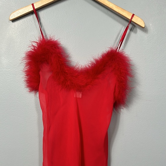 Vintage Magic Silk Slip Chemise size M see through with faux fur sexy sheer - Picture 2 of 15